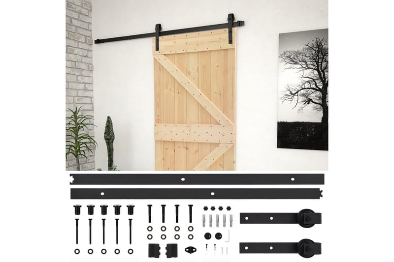 skydedør med monteringssæt 90x210 cm massivt fyrretræ - Brun - Hus & renovering - Byggeri - Dørre & porte - Skydedøre