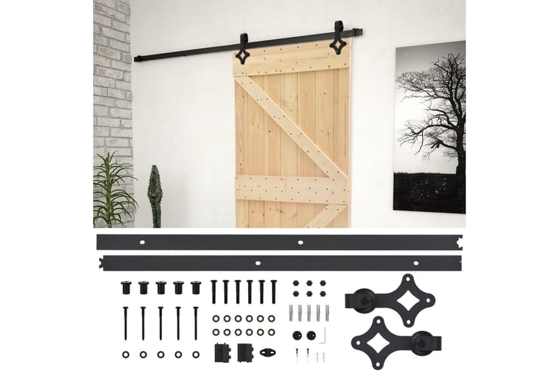 skydedør med monteringssæt 90x210 cm massivt fyrretræ - Brun - Skydedøre