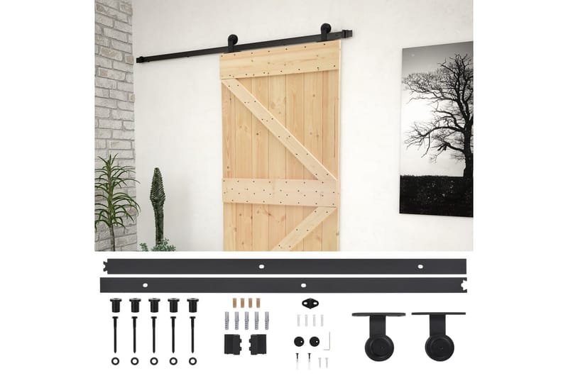 skydedør med monteringssæt 90x210 cm massivt fyrretræ - Brun - Hus & renovering - Byggeri - Dørre & porte - Skydedøre