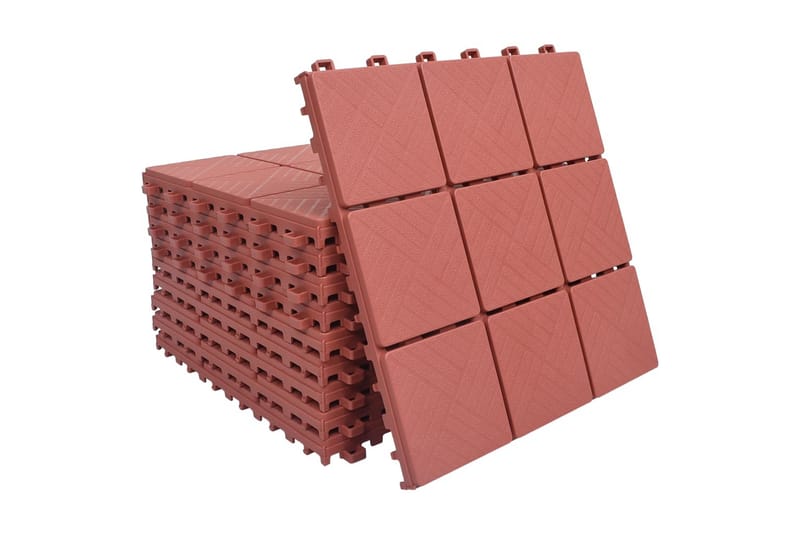 Terrassefliser 10 stk. 30,5x30,5 cm Plastik Rød - Rød - Hus & renovering - Byggeri - Gulv, væg & tag - Gulv - Udendørsgulv & træflisegulv