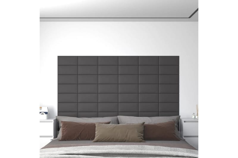 beBasic vægpaneler 12 stk. 30x15 cm 0,54 mÂ² kunstlæder grå - GrÃ¥ - Vægpanel & panelplade