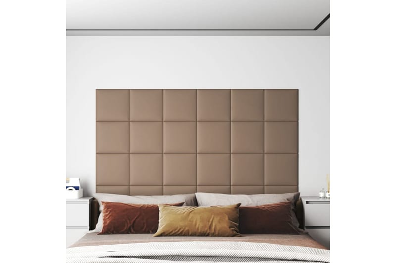 beBasic vægpaneler 12 stk. 30x30 cm 1,08 mÂ² kunstlæder cappuccinofarvet - Brun - Vægpanel & panelplade