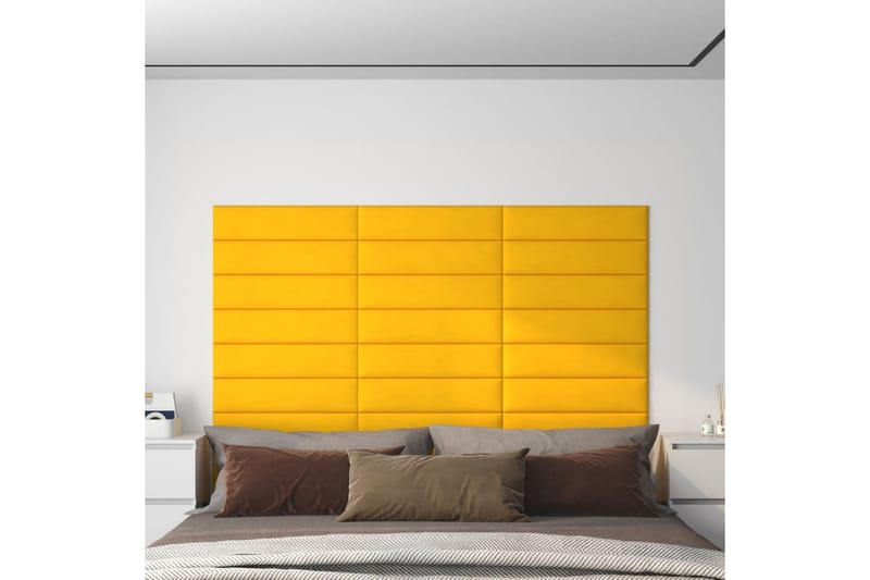 beBasic vægpaneler 12 stk. 60x15 cm 1,08 mÂ² fløjl gul - Gul - Vægpanel & panelplade