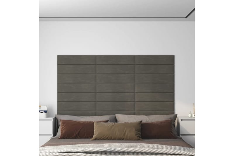 beBasic vægpaneler 12 stk. 60x15 cm 1,08 mÂ² fløjl mørkegrå - GrÃ�¥ - Hus & renovering - Byggeri - Gulv, væg & tag - Gulv & vægbeklædning - Vægpanel & panelplade