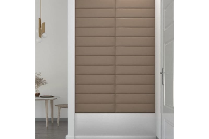 beBasic vægpaneler 12 stk. 60x15 cm 1,08 mÂ² kunstlæder cappuccinofarvet - Brun - Hus & renovering - Byggeri - Gulv, væg & tag - Gulv & vægbeklædning - Vægpanel & panelplade