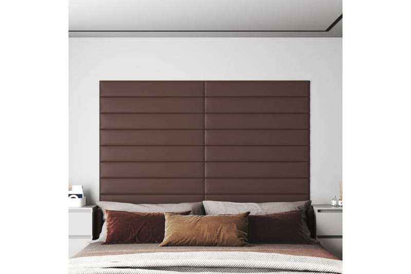 beBasic vægpaneler 12 stk. 90x15 cm 1,62 mÂ² kunstlæder brun - Brun - Vægpanel & panelplade