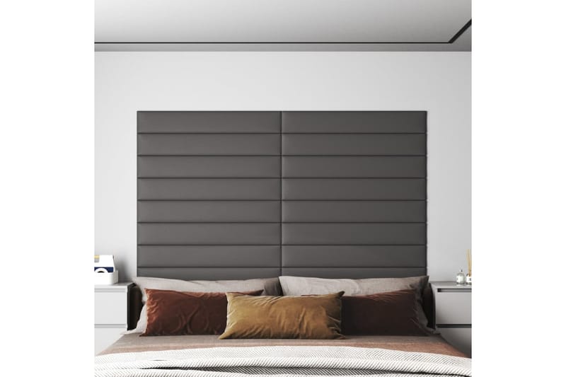 beBasic vægpaneler 12 stk. 90x15 cm 1,62 mÂ² kunstlæder grå - GrÃ¥ - Vægpanel & panelplade