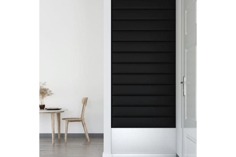 beBasic vægpaneler 12 stk. 90x15 cm 1,62 mÂ² kunstlæder sort - Sort - Vægpanel & panelplade