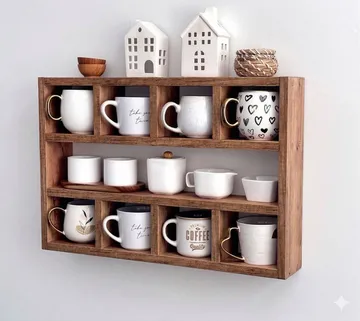 Dekorativ væghylde i træ Wallxpert Brano (60 x 48 x 9 cm) træ - Naturligt træ - Hus & renovering - Byggeri - Gulv, væg & tag - Gulv & vægbeklædning - Vægplader
