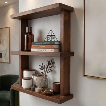 Dekorativ væghylde i træ Wallxpert Cevo (50 x 40 x 14 cm) træ - træ - Hus & renovering - Byggeri - Gulv, væg & tag - Gulv & vægbeklædning - Vægplader