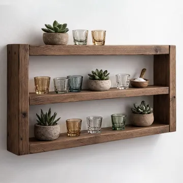 Dekorativ væghylde i træ Wallxpert Devin (40 x 30 x 7 cm) Træ - Træ - Hus & renovering - Byggeri - Gulv, væg & tag - Gulv & vægbeklædning - Vægplader