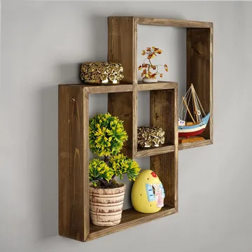 Dekorativ væghylde i træ Wallxpert Erno (51 x 51 x 9 cm) Eg - eg - Hus & renovering - Byggeri - Gulv, væg & tag - Gulv & vægbeklædning - Vægplader