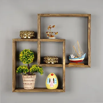Dekorativ væghylde i træ Wallxpert Erno (51 x 51 x 9 cm) Eg - eg - Hus & renovering - Byggeri - Gulv, væg & tag - Gulv & vægbeklædning - Vægplader