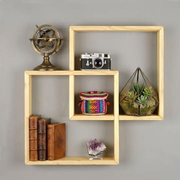 Dekorativ væghylde i træ Wallxpert Erno (51 x 51 x 9 cm) Træ - træ - Hus & renovering - Byggeri - Gulv, væg & tag - Gulv & vægbeklædning - Vægplader
