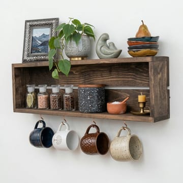 Dekorativ væghylde i træ Wallxpert Erno (70 x 21 x 10 cm) Træ - træ - Hus & renovering - Byggeri - Gulv, væg & tag - Gulv & vægbeklædning - Vægplader