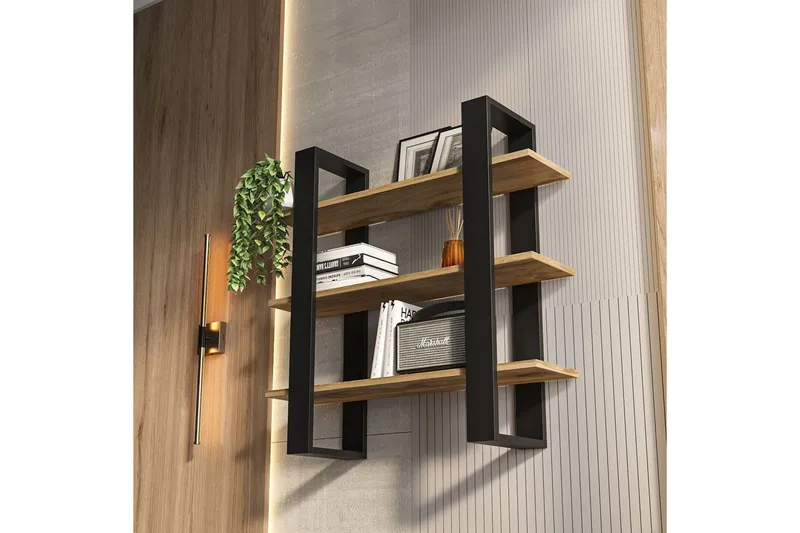 Draven Vægplade 90x90 cm - Sort/Eg - Opbevaring - Hylder & Reoler - Væghylde & vægreol