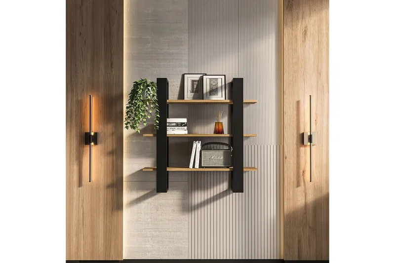 Draven Vægplade 90x90 cm - Sort/Eg - Opbevaring - Hylder & Reoler - Væghylde & vægreol