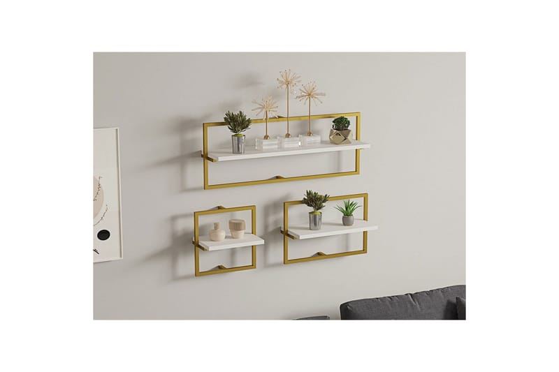 Muroran Vægplade 80x80 cm - Hvid/Guld - Opbevaring - Hylder & Reoler - Væghylde & vægreol