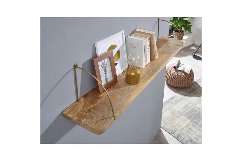 Vægreol Wohnling massivt træ, metal hængende hylde, industriel loftstil 100 cm - 100 cm - Opbevaring - Hylder & Reoler - Væghylde & vægreol