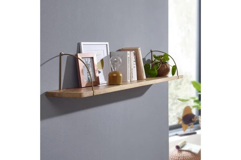 Vægreol Wohnling massivt træ, metal hængende hylde, industriel loftstil 100 cm - 100 cm - Opbevaring - Hylder & Reoler - Væghylde & vægreol