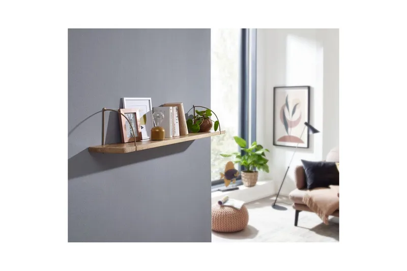 Vægreol Wohnling massivt træ, metal hængende hylde, industriel loftstil 120 cm - 120 cm - Opbevaring - Hylder & Reoler - Væghylde & vægreol