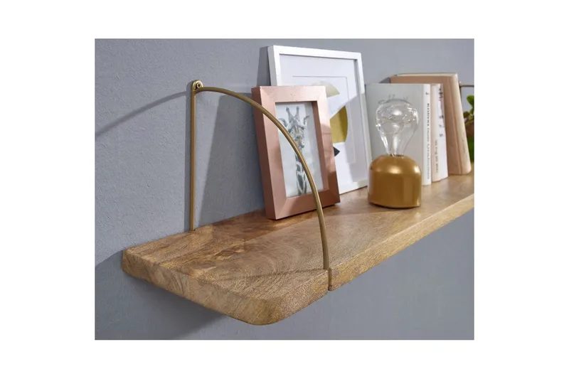 Vægreol Wohnling massivt træ, metal hængende hylde, industriel loftstil 120 cm - 120 cm - Opbevaring - Hylder & Reoler - Væghylde & vægreol