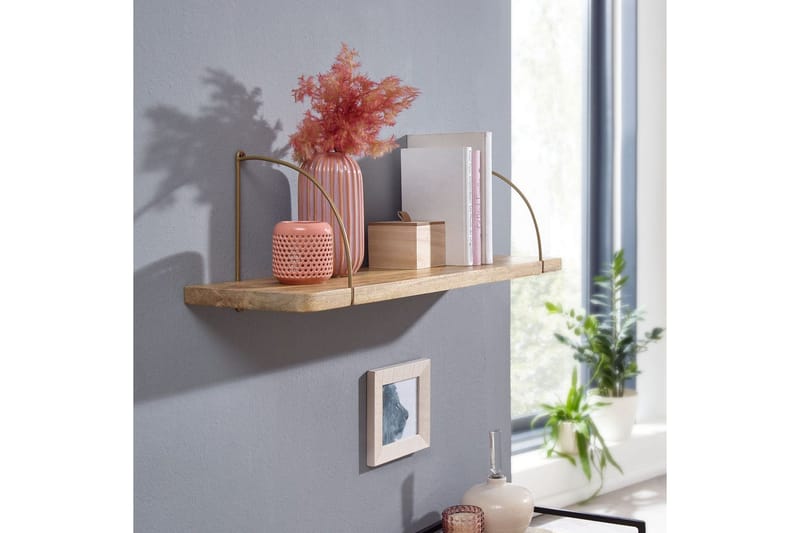 Vægreol Wohnling massivt træ, metal hængende hylde, industriel loftstil 60 cm - 60 cm - Hus & renovering - Byggeri - Gulv, væg & tag - Gulv & vægbeklædning - Vægplader