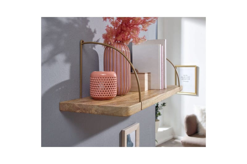 Vægreol Wohnling massivt træ, metal hængende hylde, industriel loftstil 80 cm - 80 cm - Opbevaring - Hylder & Reoler - Væghylde & vægreol