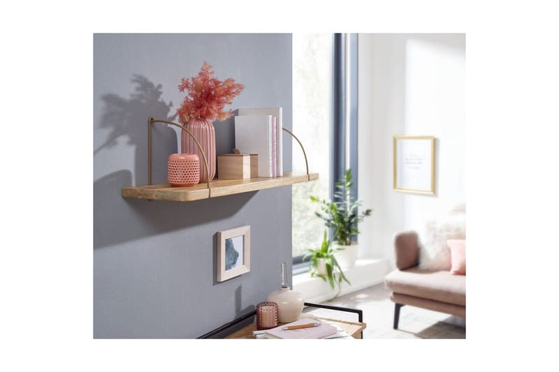 Vægreol Wohnling massivt træ, metal hængende hylde, industriel loftstil 80 cm - 80 cm - Opbevaring - Hylder & Reoler - Væghylde & vægreol