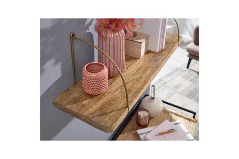 Vægreol Wohnling massivt træ, metal hængende hylde, industriel loftstil 80 cm - 80 cm - Opbevaring - Hylder & Reoler - Væghylde & vægreol