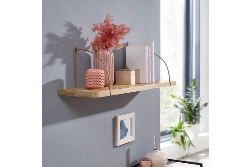 Vægreol Wohnling massivt træ, metal hængende hylde, industriel loftstil 80 cm - 80 cm - Opbevaring - Hylder & Reoler - Væghylde & vægreol