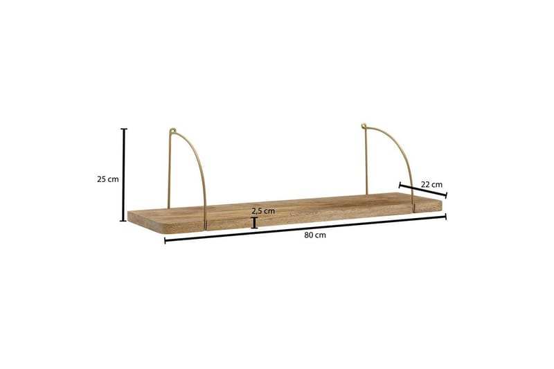 Vægreol Wohnling massivt træ, metal hængende hylde, industriel loftstil 80 cm - 80 cm - Opbevaring - Hylder & Reoler - Væghylde & vægreol