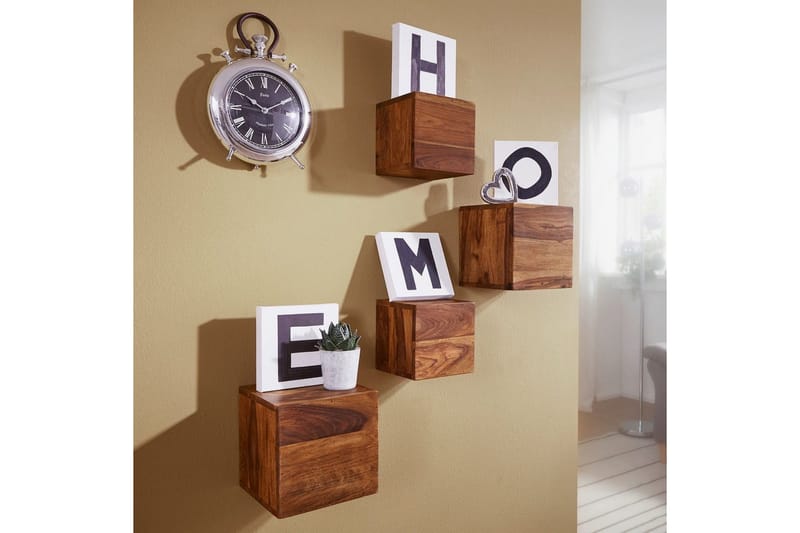 Vægreol Wohnling Sæt med 4 massivt træ kubeoptik vægmonteret moderne - Opbevaring - Hylder & Reoler - Væghylde & vægreol