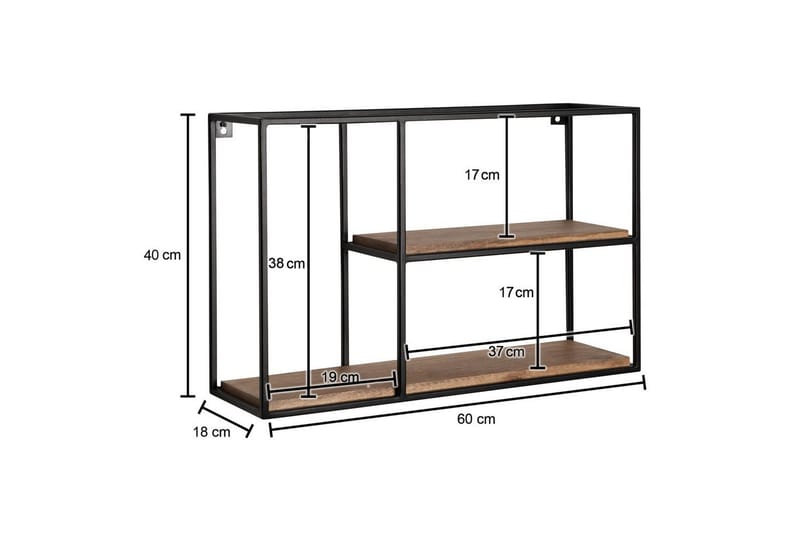 Vægreol Wohnling Solidtræ metalramme vægmonteret industrielt - Opbevaring - Hylder & Reoler - Væghylde & vægreol