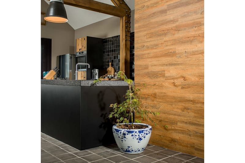 Wallart brædder med trælook genanvendt egetræsstil rustbrun - Brun - Vægplader - V�ægdekoration