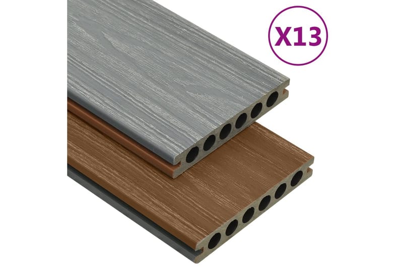 terrassebrædder med tilbehør WPC 26 m² 2,2 m brun og grå - Brun - Hus & renovering - Byggeri - Gulv, væg & tag - Gulv - Vinylgulv & plastik gulv