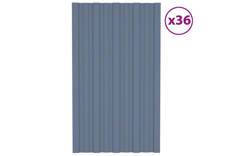 tagplader 36 stk. 80x45 cm galvaniseret stål grå - Loftpanel-loftplader