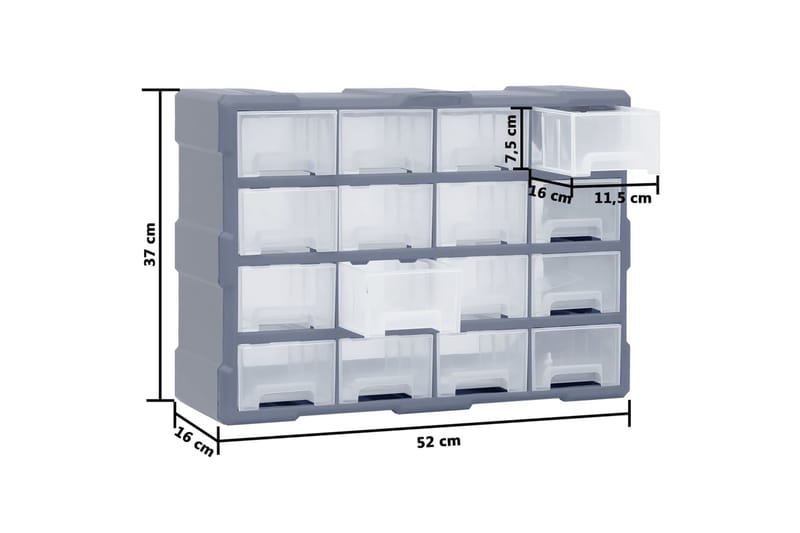 skuffereol med 16 skuffer 52x16x37 cm - Grå - Hus & renovering - Garage & værksted - Garageinteriør & garageopbevaring