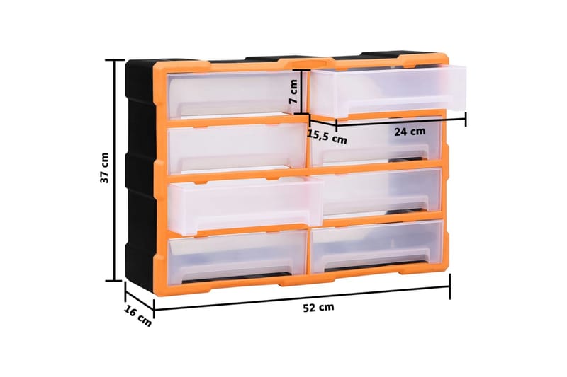 skuffereol med 8 store skuffer 52x16x37 cm - Orange - Hus & renovering - Garage & værksted - Garageinteriør & garageopbevaring