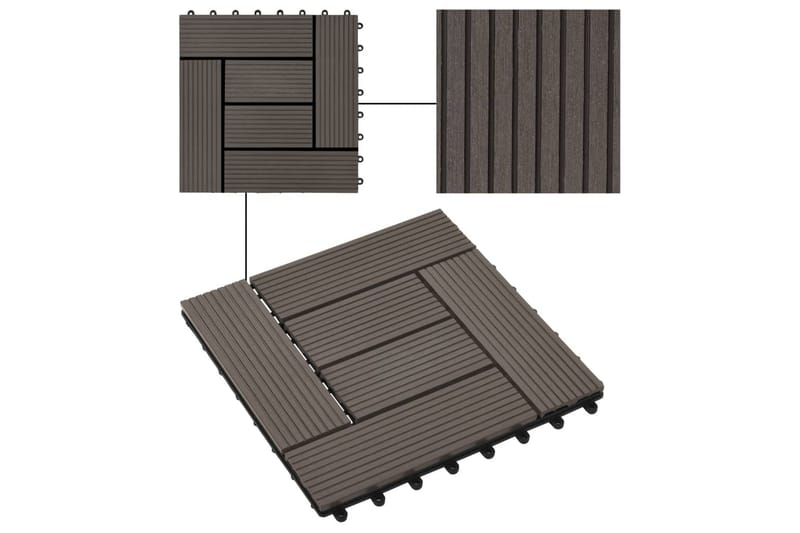 Terrassefliser 22 stk. 30 x 30 cm 2 m2 WPC mørkebrun - Brun - Altangulv & altandæk - Træflise balkon - Udendørsgulv & træflisegulv - Træflise & gulv træflise
