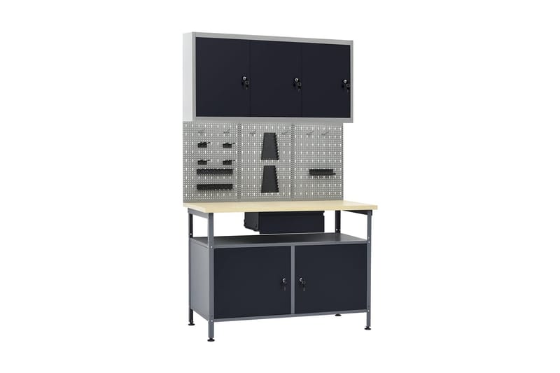 Arbejdsbænk Med 3 Vægpaneler Og 1 Skab - Hus & renovering - Garage & værksted - Garageinteriør & garageopbevaring