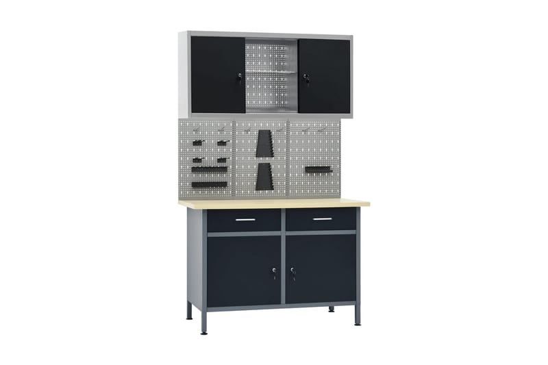 Arbejdsbænk Med 3 Vægpaneler Og 1 Skab - Hus & renovering - Garage & værksted - Garageinteriør & garageopbevaring