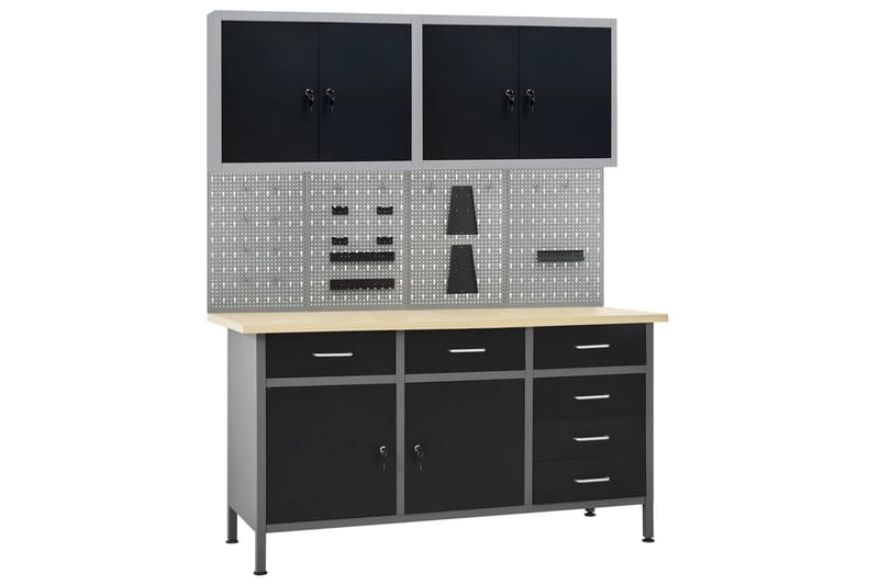 Arbejdsbænk Med 4 Vægpaneler Og 2 Skabe - Hus & renovering - Garage & værksted - Garageinteriør & garageopbevaring