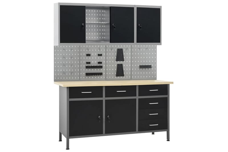 Arbejdsbænk Med 4 Vægpaneler Og 2 Skabe - Hus & renovering - Garage & værksted - Garageinteriør & garageopbevaring