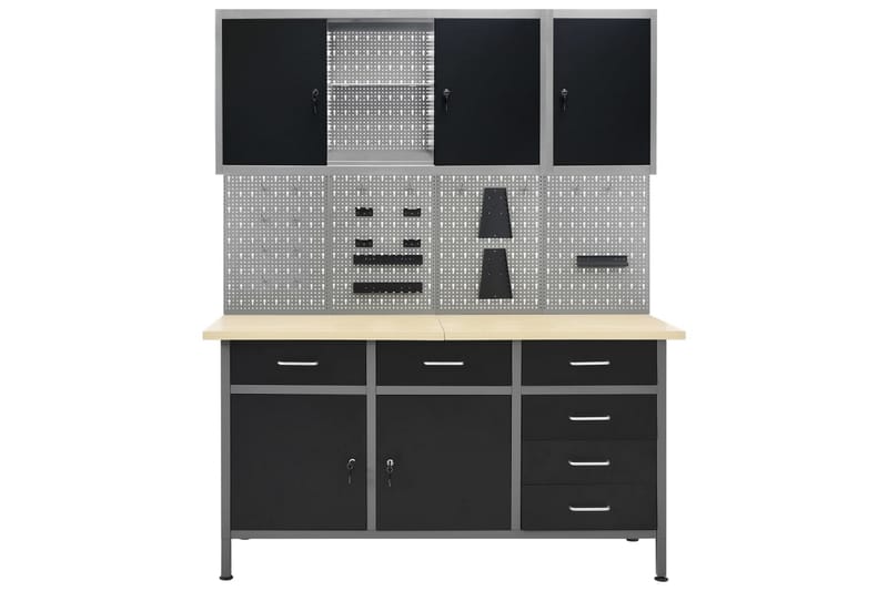 Arbejdsbænk Med 4 Vægpaneler Og 2 Skabe - Hus & renovering - Garage & værksted - Garageinteriør & garageopbevaring