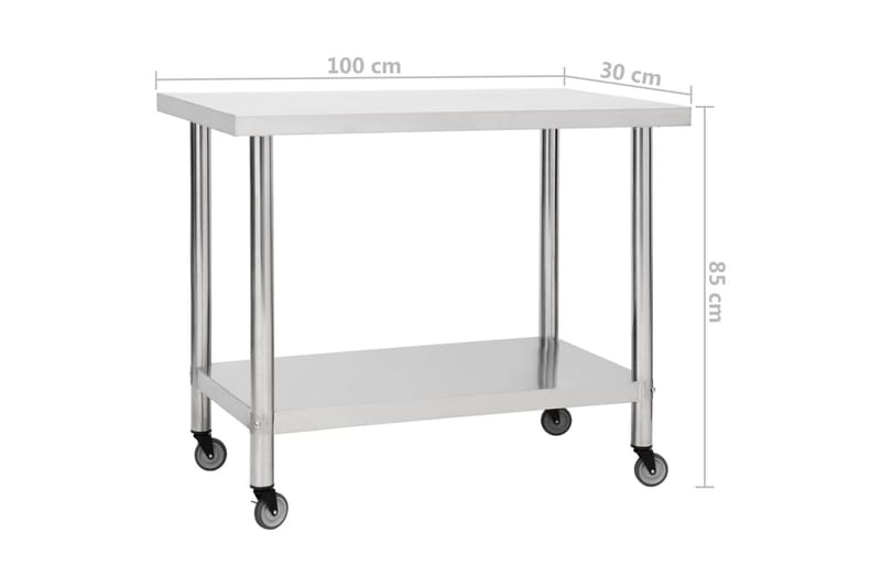 arbejdsbord med hjul til køkken 100x30x85 cm rustfrit stål - Garageinteriør & garageopbevaring - Arbejdsbænk