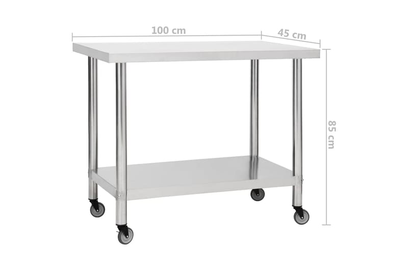 arbejdsbord med hjul til køkken 100x45x85 cm rustfrit stål - Garageinteriør & garageopbevaring - Arbejdsbænk