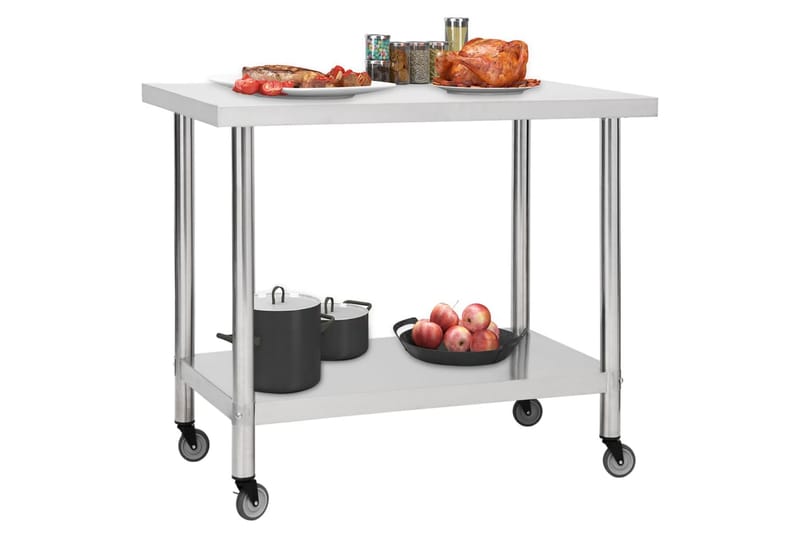 arbejdsbord med hjul til køkken 80x60x85 cm rustfrit stål - Garageinteriør & garageopbevaring - Arbejdsbænk
