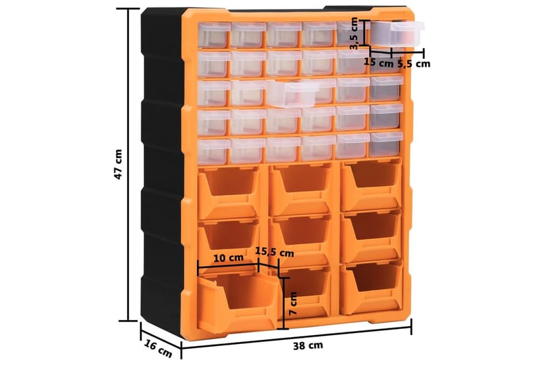 skuffereol med 39 skuffer 38x16x47 cm - Orange - Hus & renovering - Garage & værksted - Garageinteriør & garageopbevaring