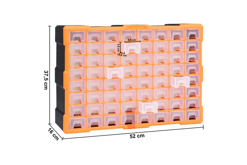 Skuffereol Med 64 Skuffer 52X16X37,5 cm - Orange - Hus & renovering - Garage & værksted - Garageinteriør & garageopbevaring